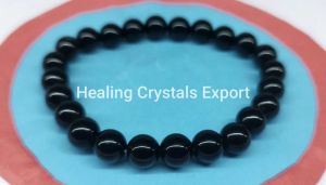 Black Obsidian Glossy Beaded Stretch Bracelet
