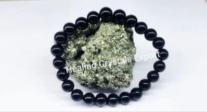 Black Obsidian Glossy Beaded Stretch Bracelet