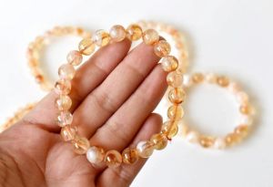 Citrine Golden Beaded Stretch Bracelet