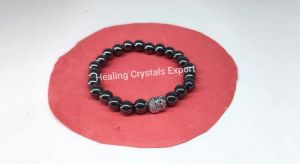 Hematite Beaded Stretch Bracelet with Buddha Head Charm