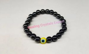 Hematite Beaded Stretch Bracelet with Evil Eye Charm