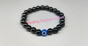 Hematite Beaded Stretch Bracelet with Evil Eye Charm
