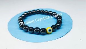 Hematite Beaded Stretch Bracelet with Evil Eye Charm
