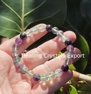 Multi Fluorite Polished Beaded Stretch Bracelet