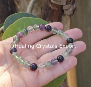 Multi Fluorite Polished Beaded Stretch Bracelet