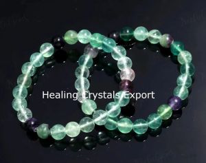 Multi Fluorite Polished Beaded Stretch Bracelet
