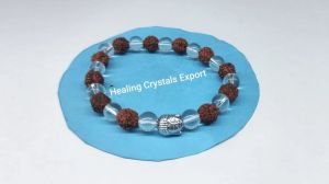 Rudraksha Clear Quartz Beaded Stretch Bracelet with Buddha Head
