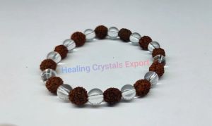 Rudraksha Clear Quartz Beaded Stretch Bracelet