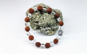 Rudraksha Clear Quartz Beaded Stretch Bracelet with Buddha Head