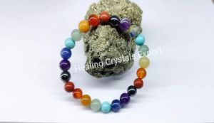 Seven Chakra Polished Multicolor Beaded Stretch Bracelet