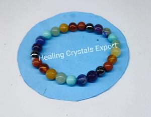 Seven Chakra Polished Multicolor Beaded Stretch Bracelet