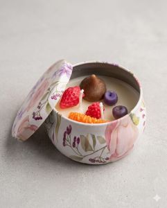 Floral Tin Jar Fruit Topped Scented Candle