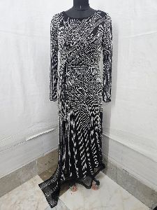 Black Hand Beaded Side Frilled Evening Dress