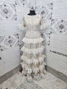 Heavy Embroidered White Frill Dress
