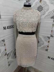 Beige Embroidered Top Skirt Set