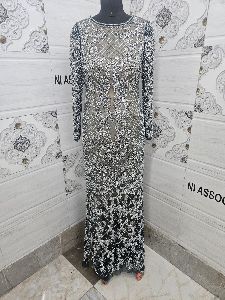 Silver Embellished Trail Evening Gown