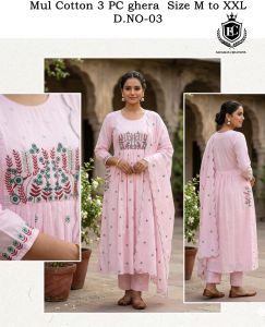Women Mul Cotton Embroidered Kurta Set