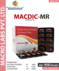 DICLOFENAC POTASSIUM 50MG +PARACETAMOL 325MG+CHLORZOXAZONE 250MG