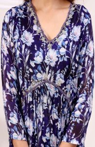 Blue Floral Printed Empire Sequinned Kurta and Pant Set with Dupatta