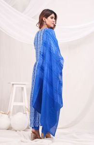 Blue Shibori Printed Empire Sequinned Kurta with Trousers & Dupatta