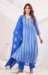 Blue Shibori Printed Empire Sequinned Kurta with Trousers & Dupatta