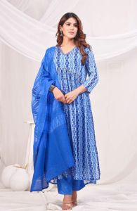 Blue Shibori Printed Empire Sequinned Kurta with Trousers & Dupatta