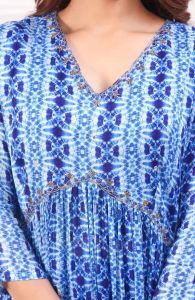 Blue Shibori Printed Empire Sequinned Kurta with Trousers & Dupatta