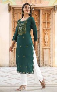 Green Embroidered Kurti Pant Set