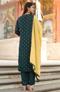 Green  Polka Dots Embroidered Kurta with Trousers & Dupatta