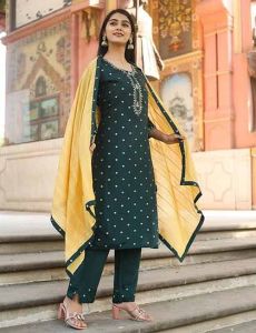 Green Printed Kurti Pant Set