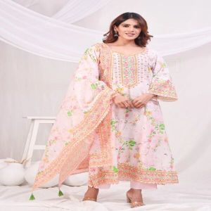 Peach Multicolor Digital Printed Cotton Kurta Set
