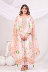 Peach Multicolor Digital Printed Cotton Kurta Set