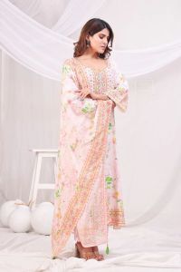 Peach Multicolor Digital Printed Cotton Kurta Set