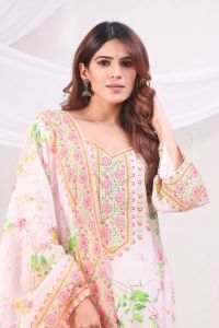 Peach Multicolor Digital Printed Cotton Kurta Set