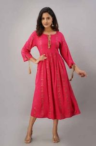 Pink Ladies Rayon Printed Dress