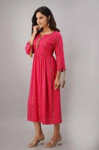 Pink Ladies Rayon Printed Dress