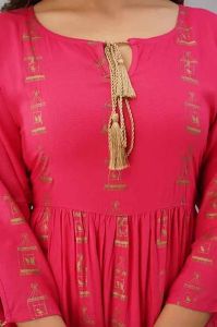 Pink Ladies Rayon Printed Dress