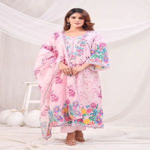 Pink Multicolor Digital Printed Cotton Kurta Set