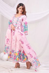 Pink Multicolor Digital Printed Cotton Kurta Set