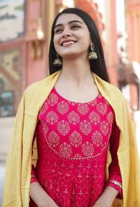 Pink Printed Anarkali Kurti Pant Dupatta Set