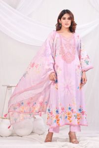 Pure Cotton Pink Multicolor Digital Printed Cotton Kurta Set