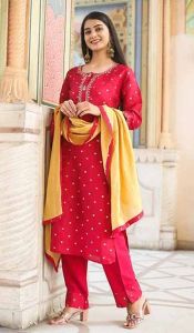 Red Printed Ladies Cotton Suit Set