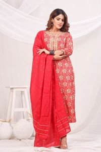Red Women Gotta Patti Uppada Silk Trousers Kurta Set