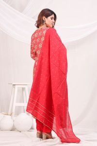 Red Women Gotta Patti Uppada Silk Trousers Kurta Set