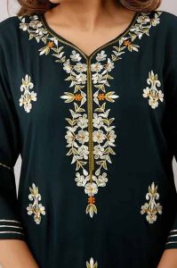 Rich Black Green Printed Cotton Kurti
