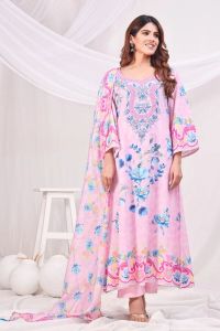 Round Neck Multicolor Digital Printed Cotton Kurta Set