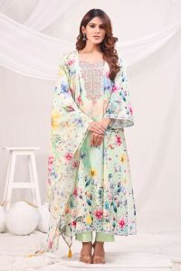 Sea Green Multicolor Digital Printed Cotton Kurta Set