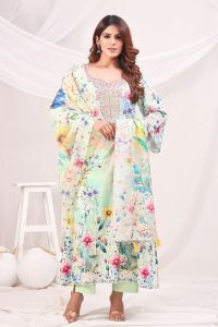 Sea Green Multicolor Digital Printed Cotton Kurta Set