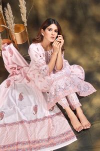 Women Floral Printed High Slit Mirror Work Pure Cotton Kurta with Trousers & With Dupatta