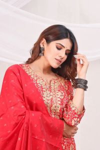 Women Gotta Patti Uppada Silk Trousers Kurta Set